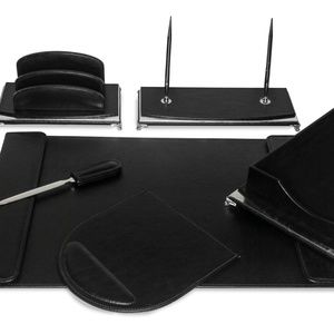 Majestic Goods Office - 8 Pcs Black w/ Silver Ecofriendly Leather Desk Set Majestic Goods Office - 8 Pcs Black w/ Silver Ecofriendly Leather Desk Set